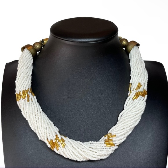 VTG Multi Layer Seed Bead Native Tribal Collar Necklace 17" - Picture 2 of 11